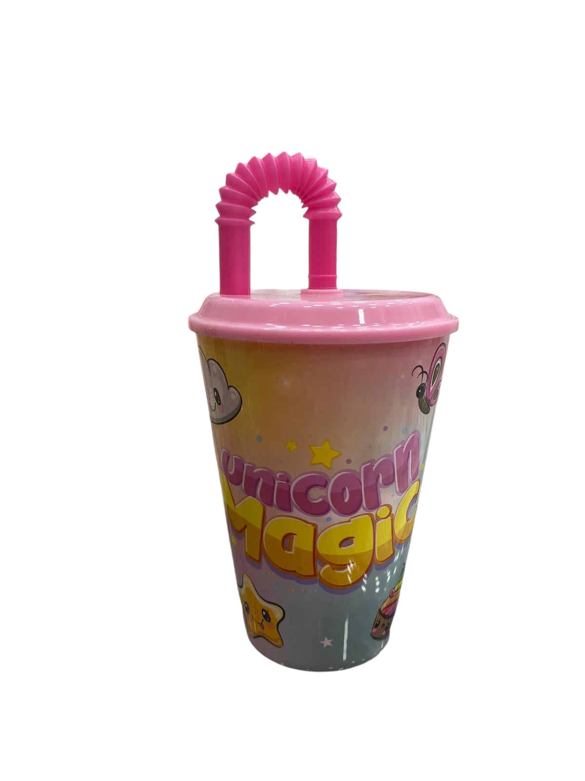 Bicchiere in plastica con cannuccia Unicorno 4