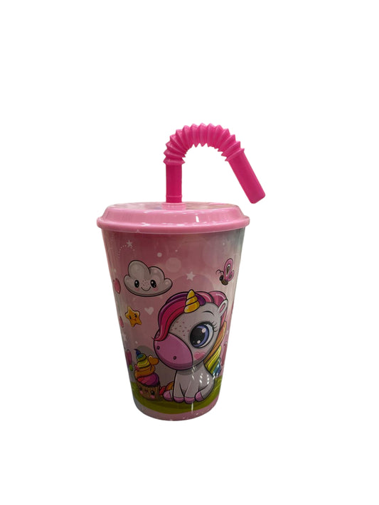 Bicchiere in plastica con cannuccia Unicorno 4