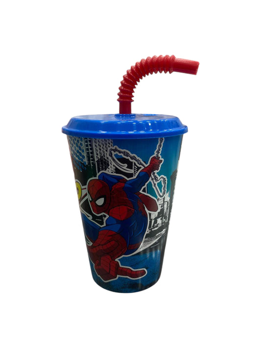 Bicchiere in plastica con cannuccia Spiderman -1