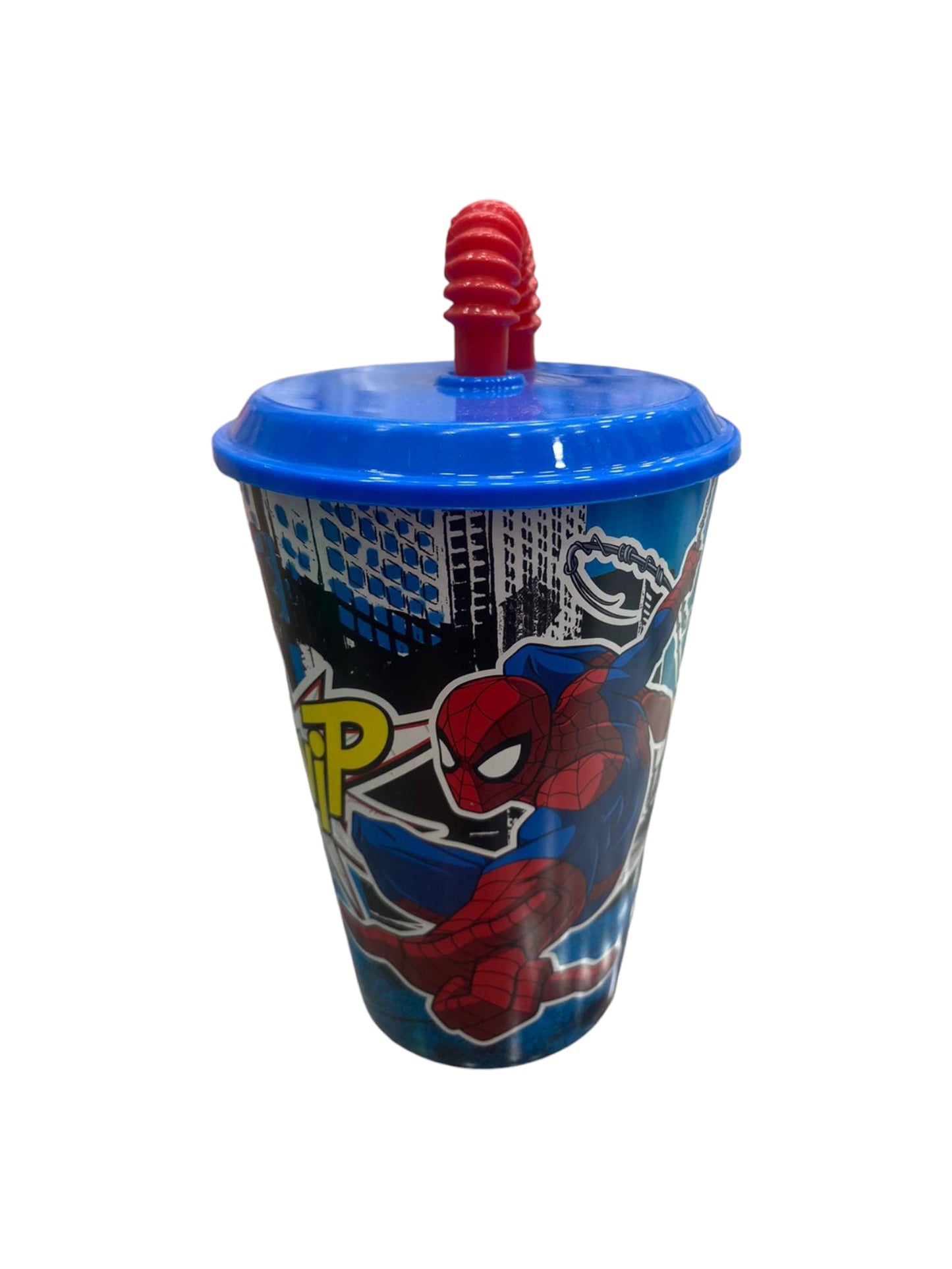 Bicchiere in plastica con cannuccia Spiderman -1