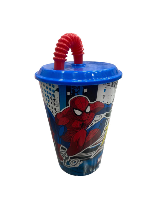 Bicchiere in plastica con cannuccia Spiderman -1